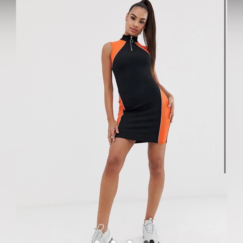 ASOS mini ribbed track dress with reflective piping. Side 8. (Medium/large).